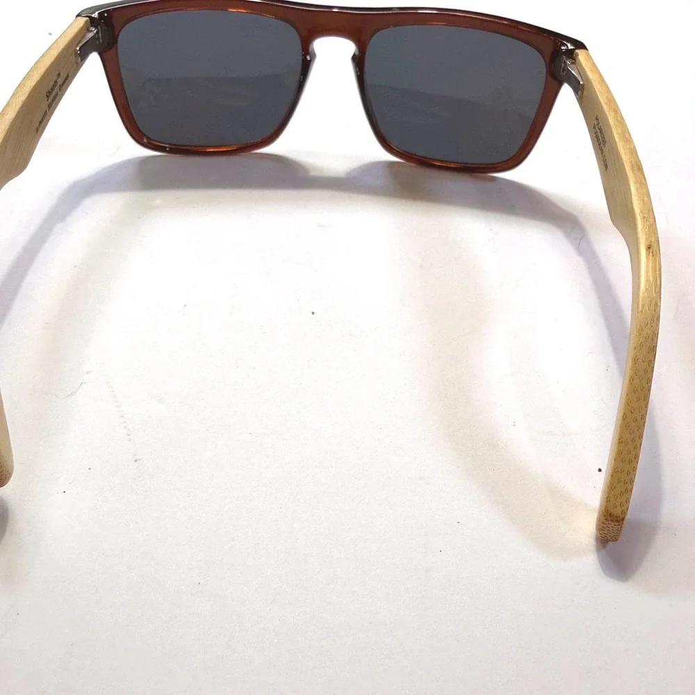 Pugs Shoots Polarized Sunglasses Dark Brown Square Frame Bamboo Wood Temples